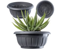 KADAX Bloemenschaal, ronde plantenbak, plantenbak van kunststof, weerbestendige bloempot voor buiten, bloemen, planten, tuin, balkon, decoratie, bloempot, vorstbestendig, 23 cm, antraciet