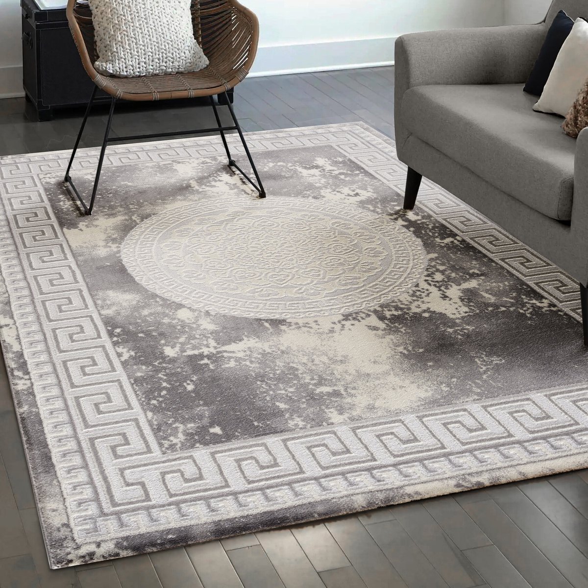 Muratap Harmony Oosters Vloerkleed Medaillon Grijs- 80x300CM