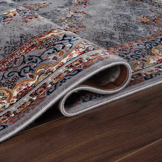 Tapis oriental Ispahan - Poils courts - Tapis Vintage Classique - Grijs / Multi- 80x300 CM