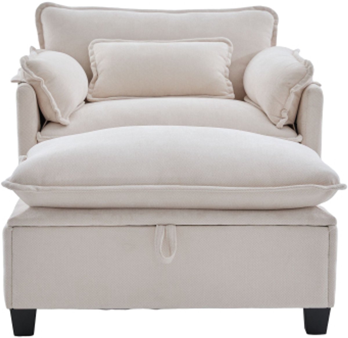 Moderne extra grote fauteuil met voetenbank en kruk, fluwelen loungestoel met zijvakken en kussens, comfortabele leesstoel voor woonkamer, slaapkamer en appartement