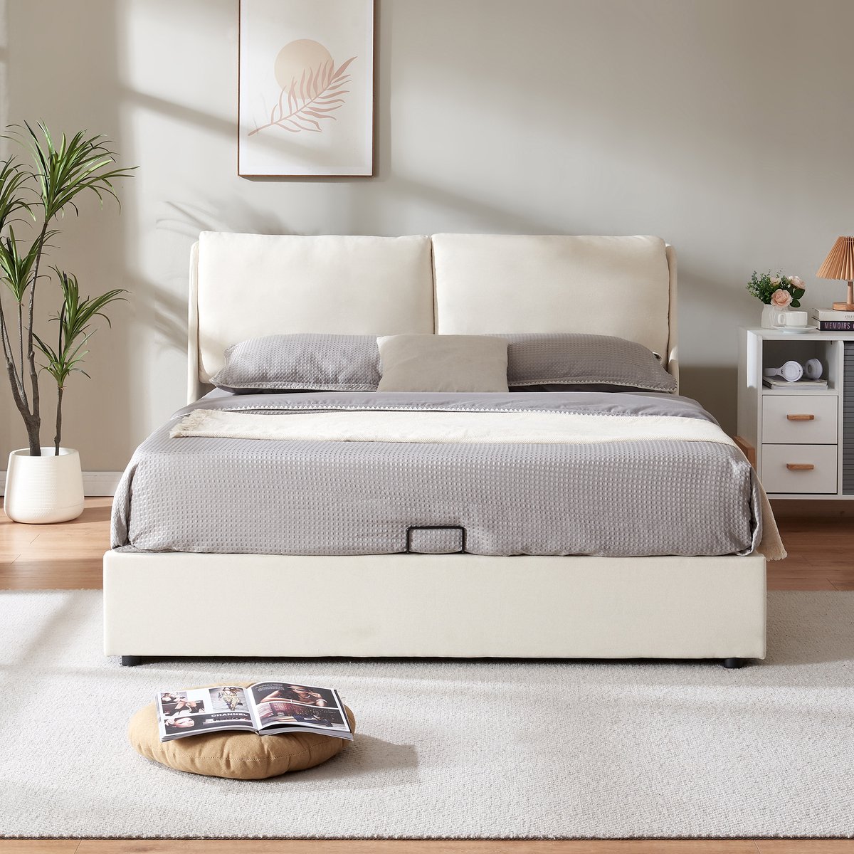 en.casa Tweepersoonsbed Lunner met matras 200x140 cm beige [en.casa] [neu.haus]