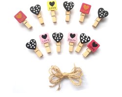 Mini wasknijpers set - 24 stuks - natuurlijk hout - decoratief
