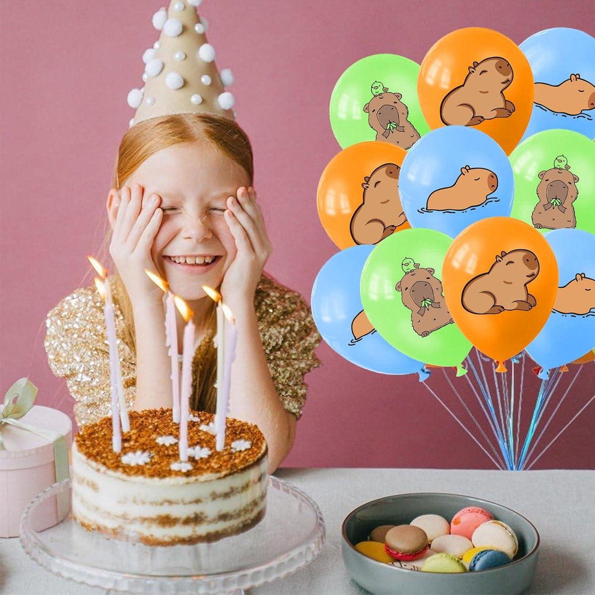 MEZHEN Taartdecoratie, Capibara-figuren, 12 Stuks, Kunststof, Vibrant, Bright, Verjaardag, Kinderverjaardag, Zomerfeest