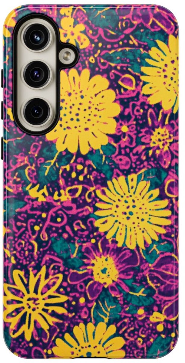 Gele en Paarse Bloemenprint – Telefoonhoesje Geschikt voor Samsung Galaxy S24 Plus