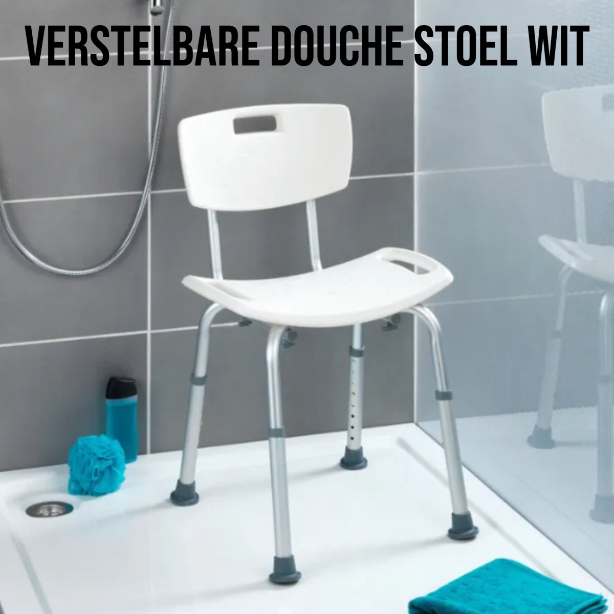 Allernieuwste.nl® Belastbare Verstelbare Douche Stoel met Rugleuning – Antislip – Wit – Ergonomisch & Veilig Douchehulpmiddel voor Ouderen, Revalidatie & Zorggebruik