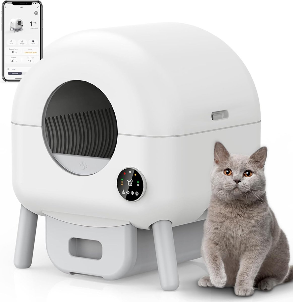 Lexium Automatische kattenbak – Zelfreinigende Kattenbak – Inclusief kattenbak mat en extra rollen opvangzakjes – Zelfreinigende Automatische Kattenbak –