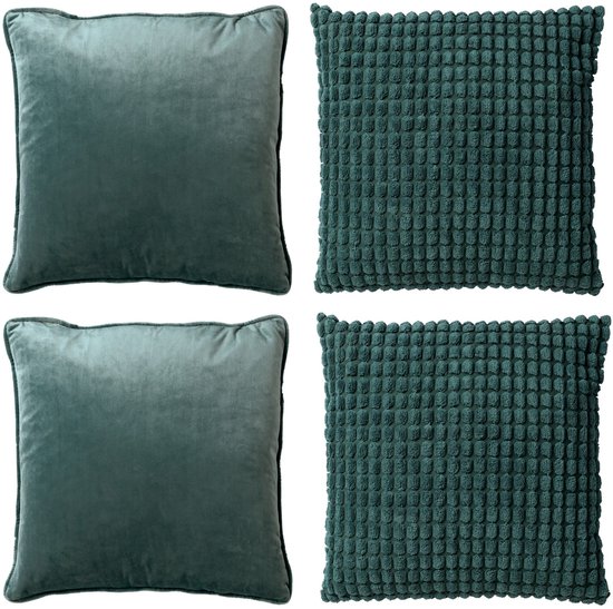 Dutch Decor - Set de 4 coussins décoratifs - Essentials - vue sur la montagne - vert foncé - 45x45 cm - Finn & Rome - avec coussins intérieurs - velours