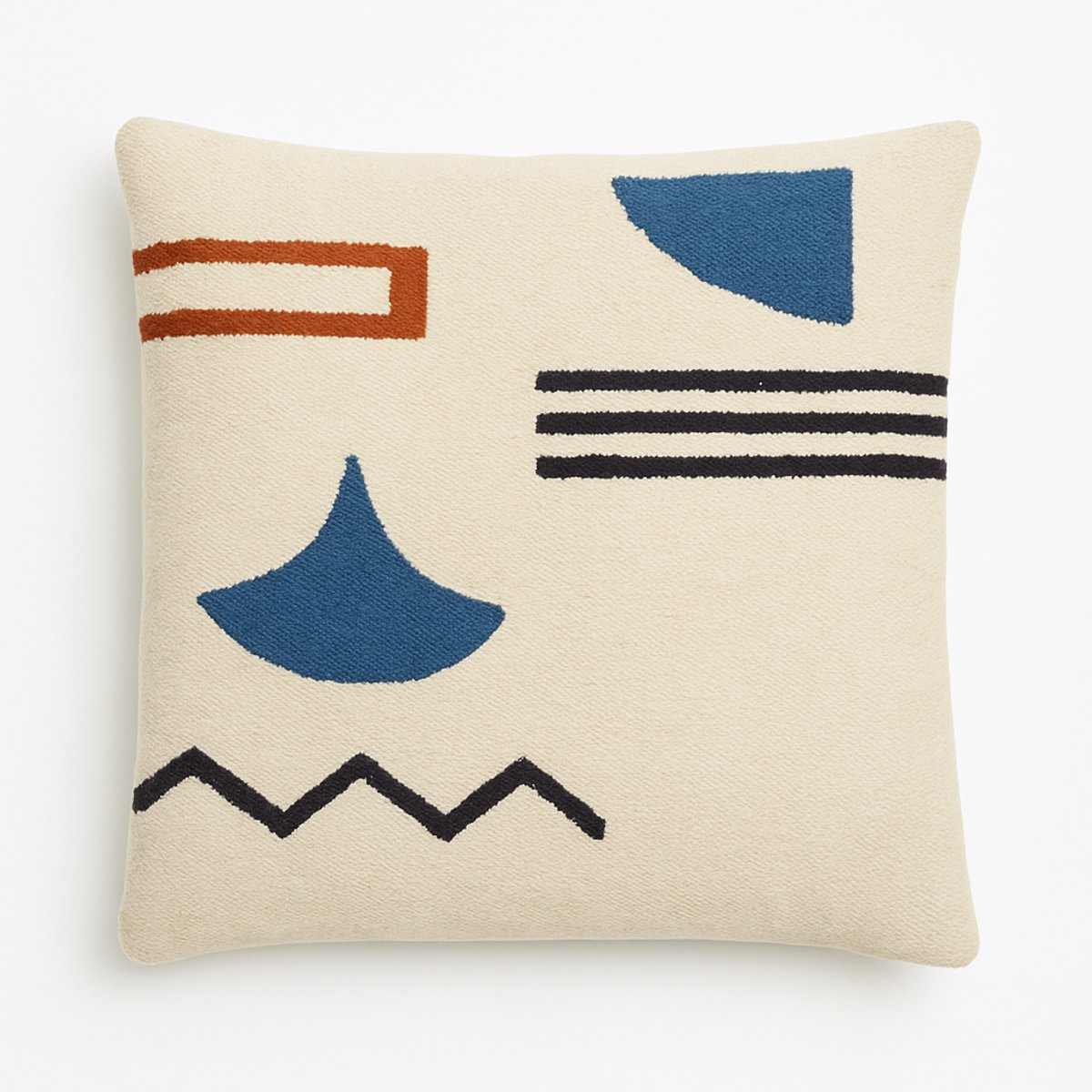 Handgemaakte wollen kussenhoes 40x40 cm – Geometrisch ontwerp – Grijs, blauw & roestbruin – Gemaakt in Egypte – Met ritssluiting
