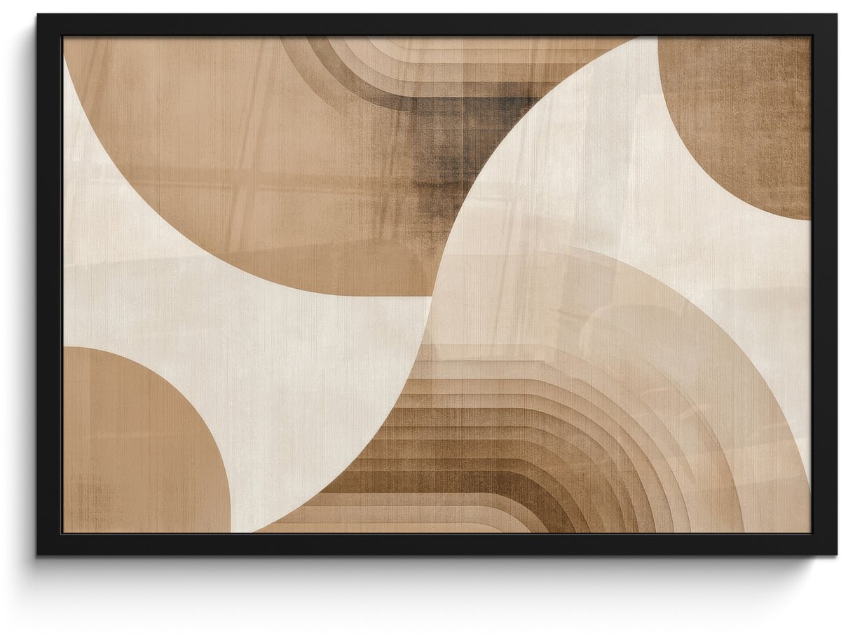 FrameYourWall Poster in lijst - Fotolijst 60x40 cm - Posters - Retro - Geometrische lagen - Aardetinten - Posterlijst zwart - Decoratie - Wanddecoratie woonkamer - Muurdecoratie slaapkamer