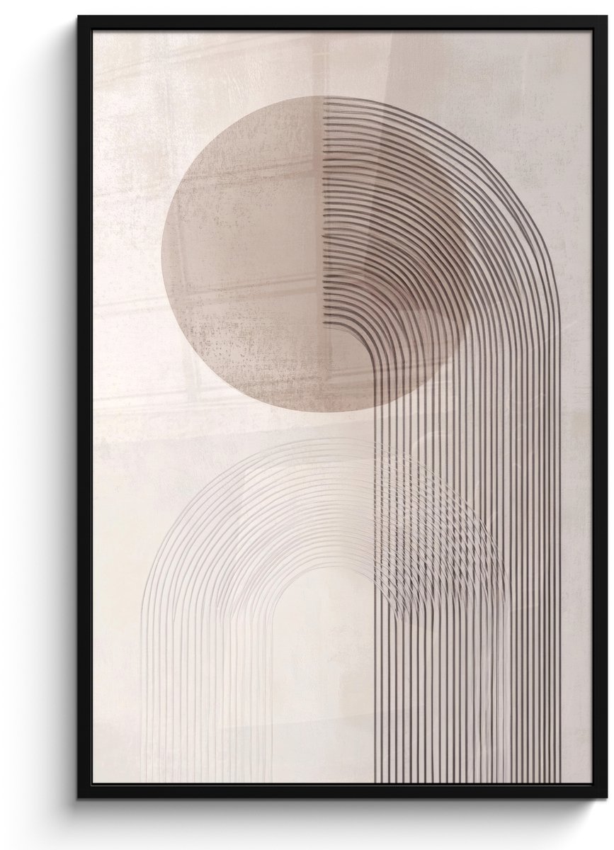 FrameYourWall Poster in lijst - Fotolijst 80x120 cm - Posters - Minimalistisch - Cirkel - Lichtgrijs - Posterlijst zwart - Decoratie - Wanddecoratie woonkamer - Muurdecoratie slaapkamer Minimalistisch - Cirkel - Lijnen