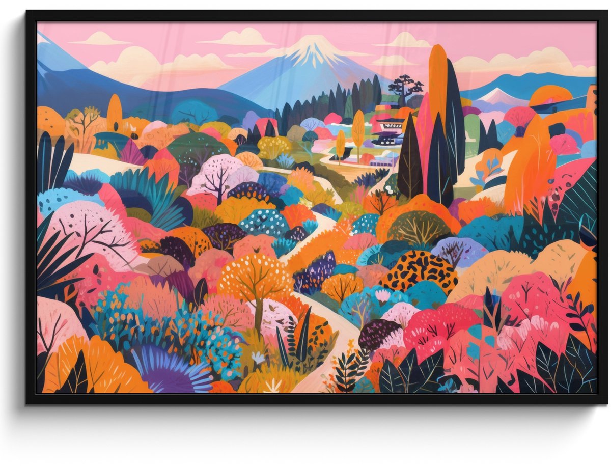 FrameYourWall Poster in lijst - Fotolijst 120x80 cm - Posters - Witte bergtop - Modern - Kleurrijk - Posterlijst zwart - Decoratie - Wanddecoratie woonkamer - Muurdecoratie slaapkamer Kleurrijk - Landschap