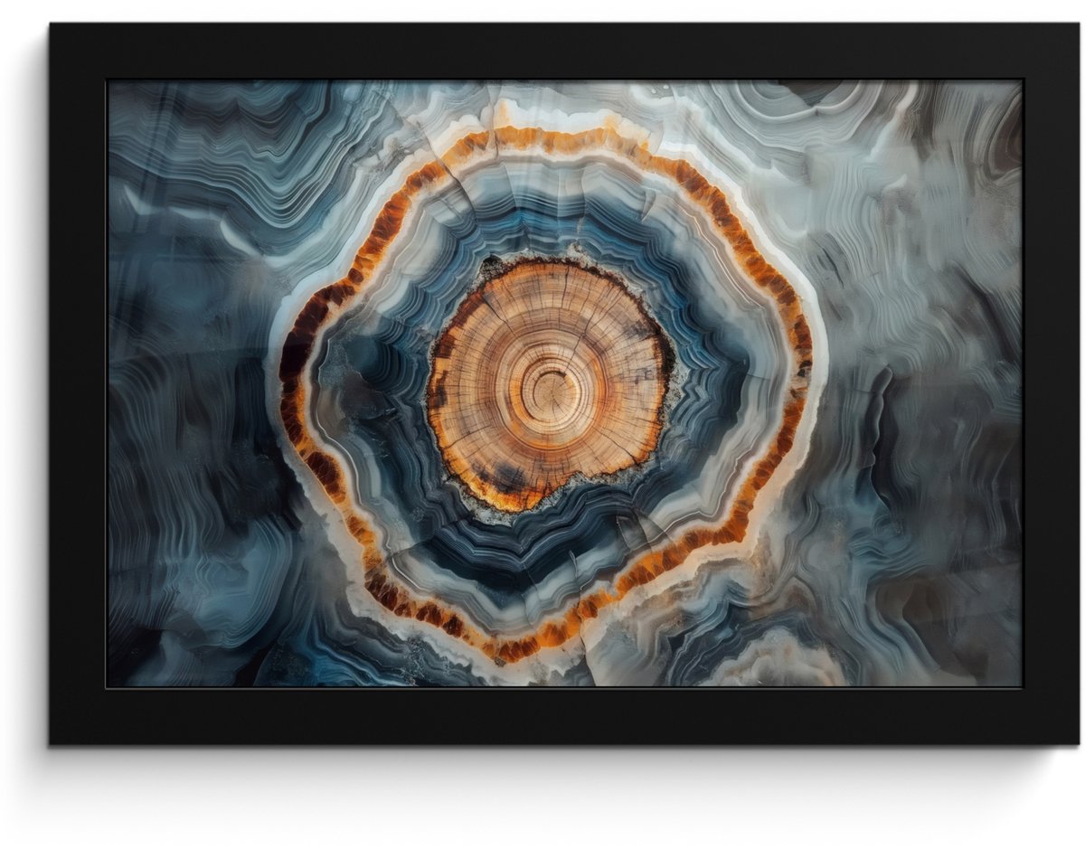 FrameYourWall Poster in lijst - Fotolijst 30x20 cm - Posters - Cirkel - Ringen - Steen - Tinten - Posterlijst zwart - Decoratie - Wanddecoratie woonkamer - Muurdecoratie slaapkamer