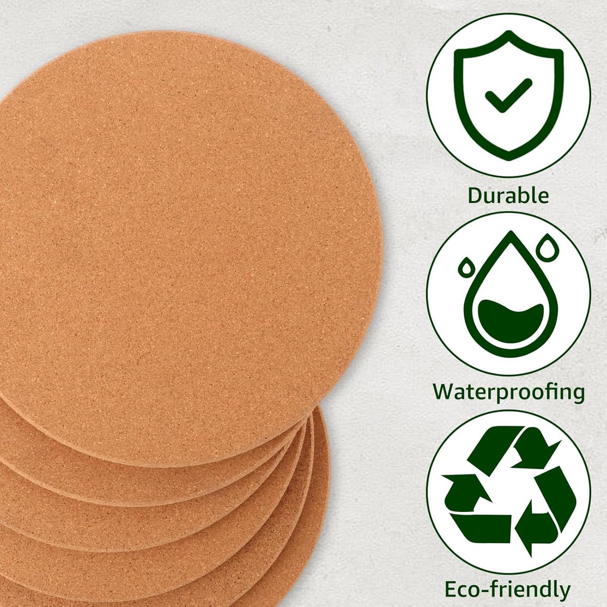10 Stuks Ronde Onderzetters van Kurk - 19 cm - 1 cm Dik - Antislip - Hittebestendige Onderzetters voor Koffie - Thee - Waterkoker
