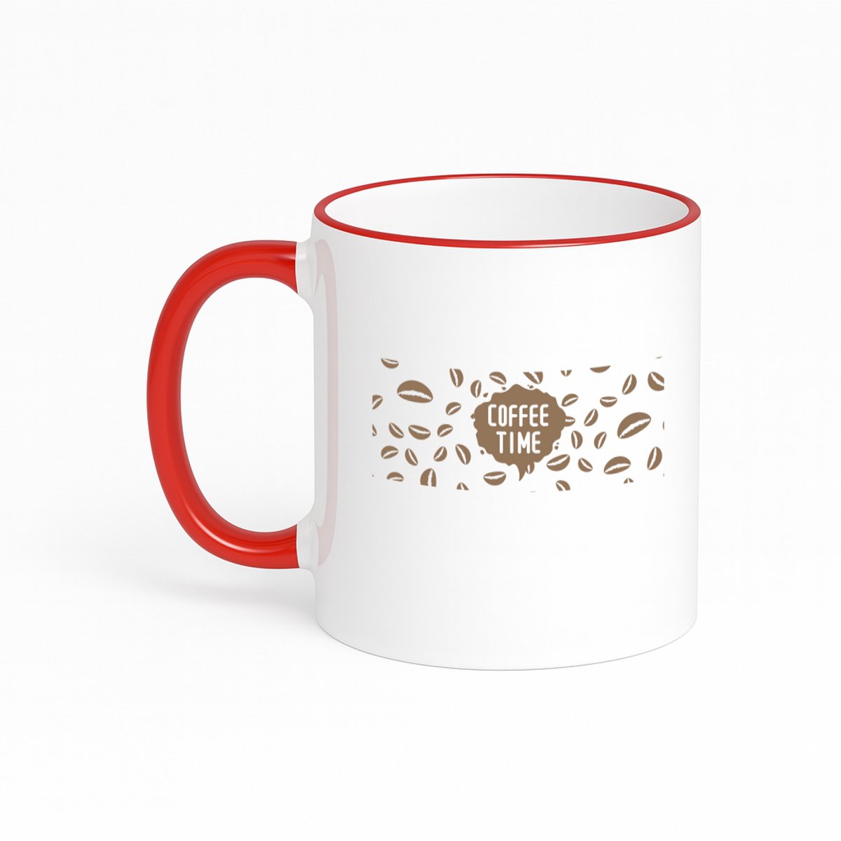 Hacebo® - coffee time koffiebeker met gekleurde rand rood - Koffie - koffie drinkers/liefhebbers - thee mok - koffie beker - koffiebonen - verjaardagscadeau - cadeau - kado - geschenk - verjaardag - collega's - koffiemok - 330 ML