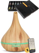 2BEHOME Aroma Diffuser Set met 16 Etherische Oliën & Afstandsbediening - 550ML - Aroma Diffuser Luchtbevochtiger - Etherische olie diffuser - Essential Oil Aromadiffusers - Geurverspreider voor Aromatherapie - Lichte Houtlook