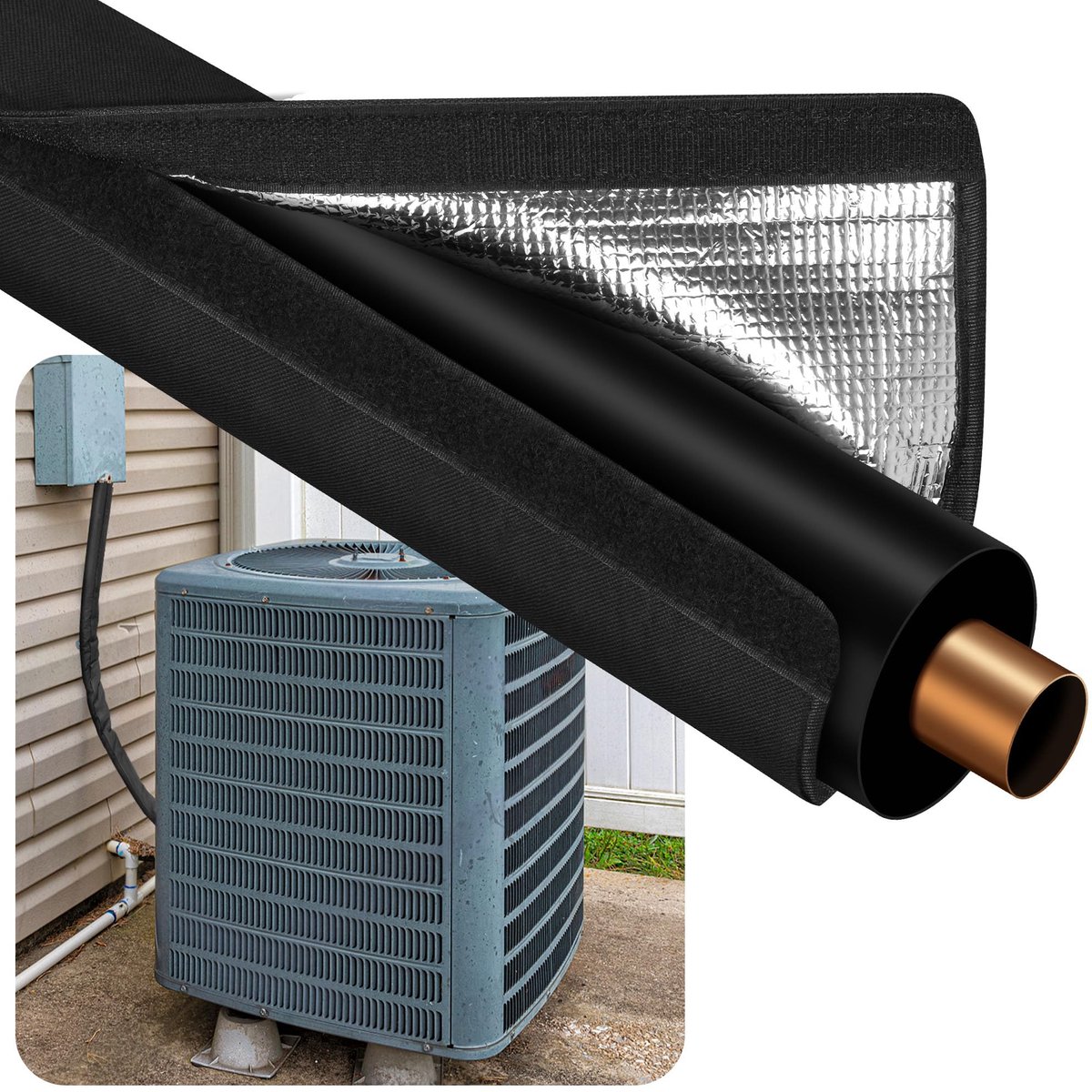 HVAC koperen buis warmte mouw, 600D Oxford airconditioning buis warmte mouw voor buiten, Outdoor flexibele airconditioning snoer warmte mouw voor centrale airconditioning Mini-Split, 72x10.2 Inch