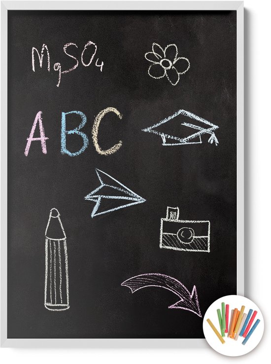Navaris krijtbord in houten lijst - 70 x 50 cm - Inclusief 4 kleuren