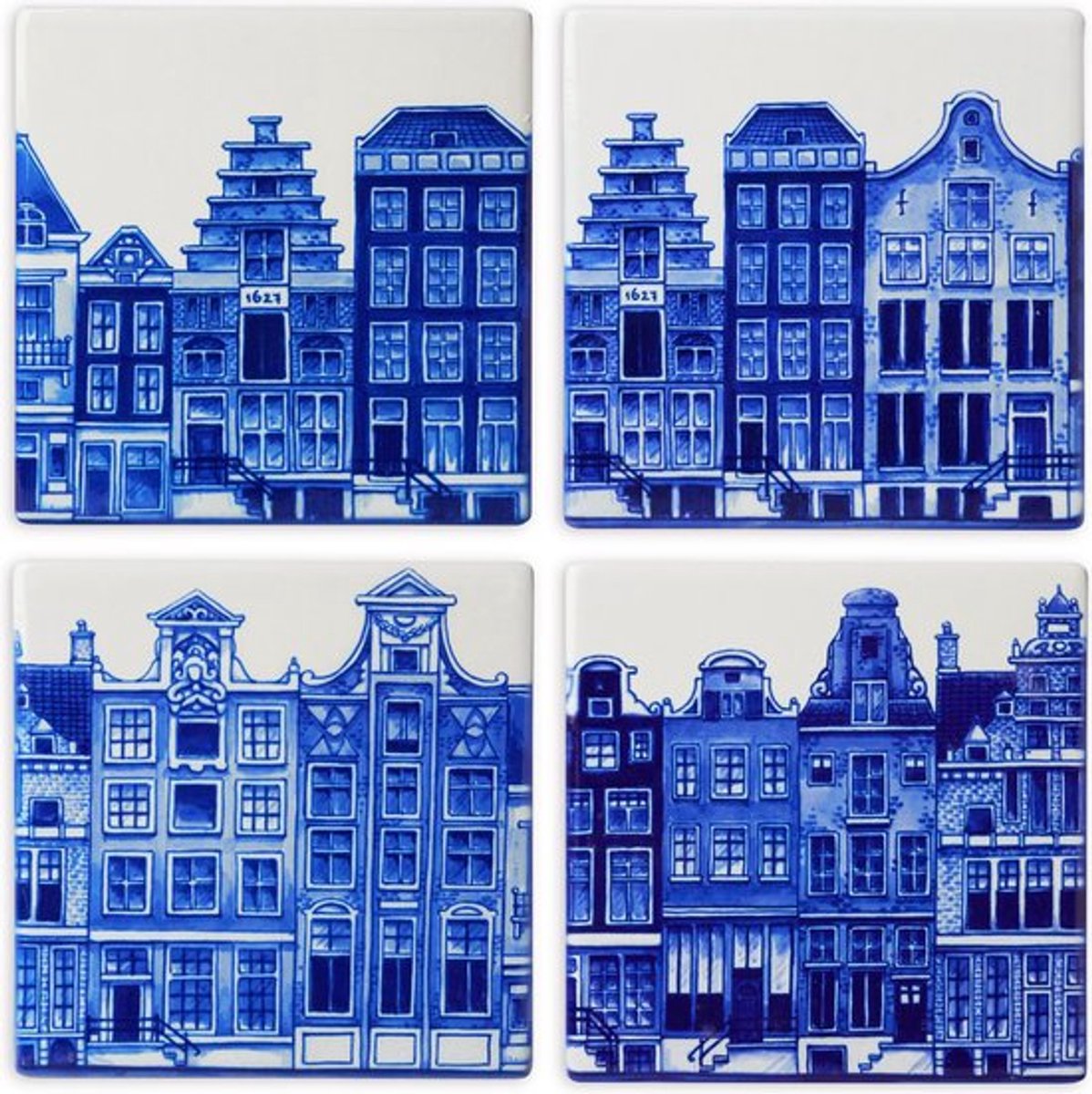 Onderzetters - Delfts Blauw Grachtenpanden - 4 stuks
