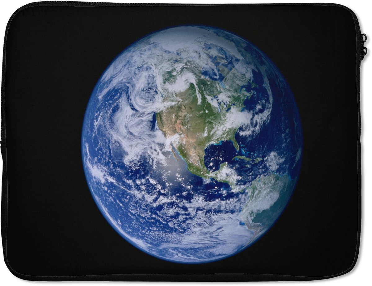 Laptophoes 15.6 inch - Satellietbeeld van de aarde met wolken - Laptop sleeve - Binnenmaat 37x26 cm - Zwarte achterkant