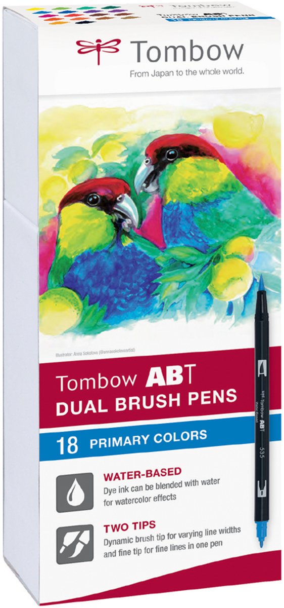 Tombow ABT Dual brush tekenpennen - Brushpennen - set van 18 kleuren - Primaire kleuren — afbeelding 6