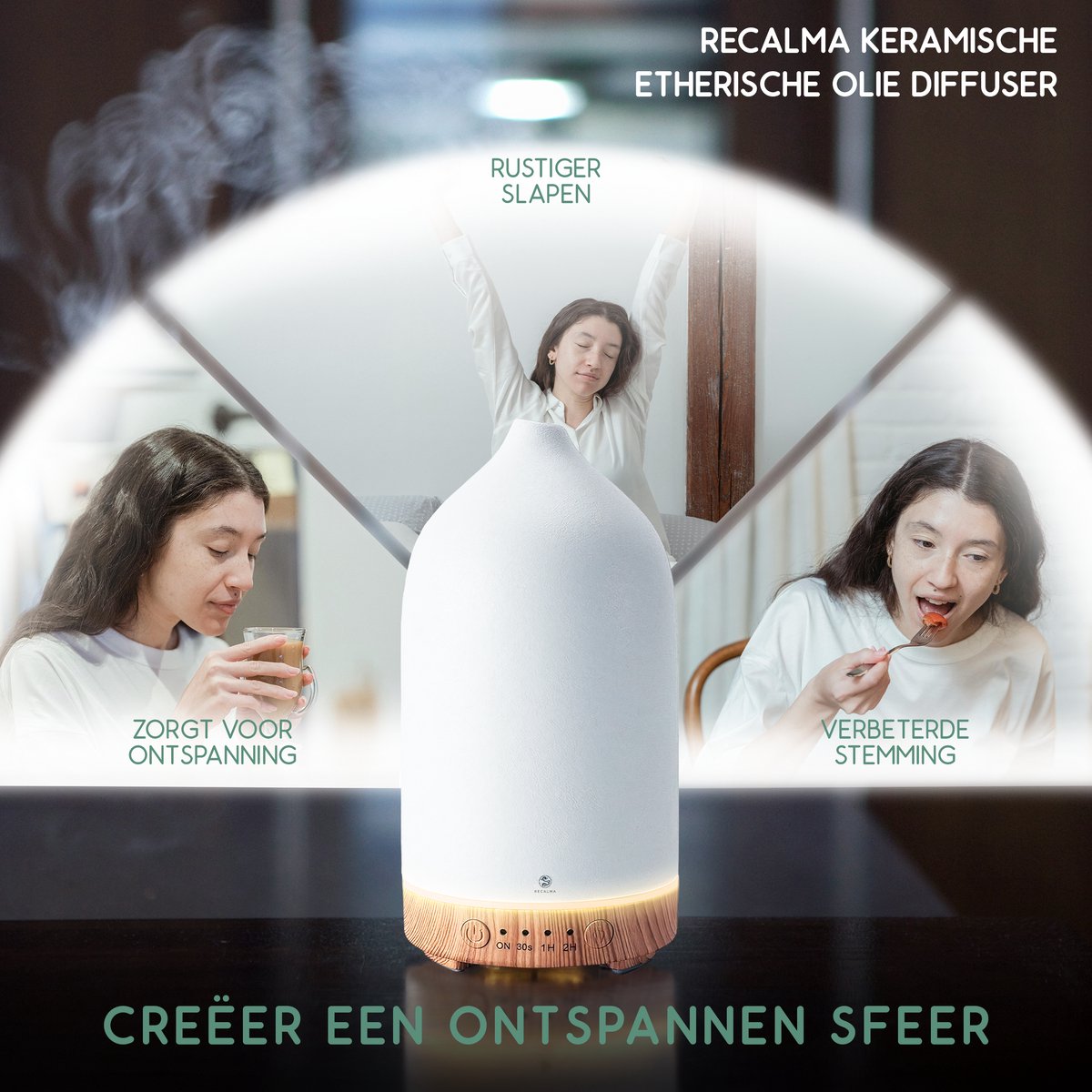 Recalma Witte Aroma Diffuser Keramiek Luchtbevochtiger Aromatherapie Sfeervolle Geurverspreider Geschikt Voor Etherische Olie 552093001
