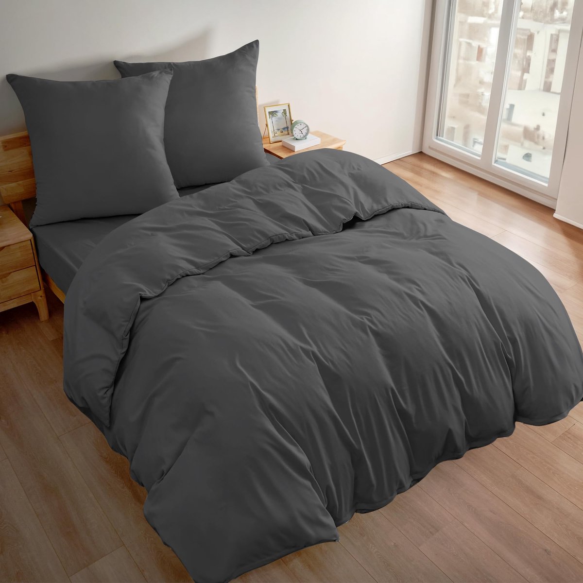 Azomor® Donkergrijze dekbedovertrekset met ritssluiting voor comfort en stijl