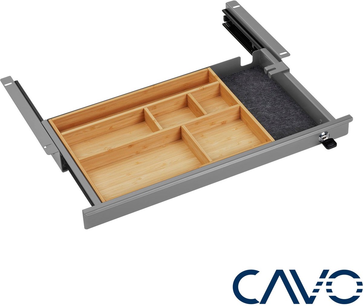 CAVO Documentlade afsluitbaar 500 x 265 x 45 mm grijs met bamboe inzet Bureaulade Kantoorlade thumbnail 4
