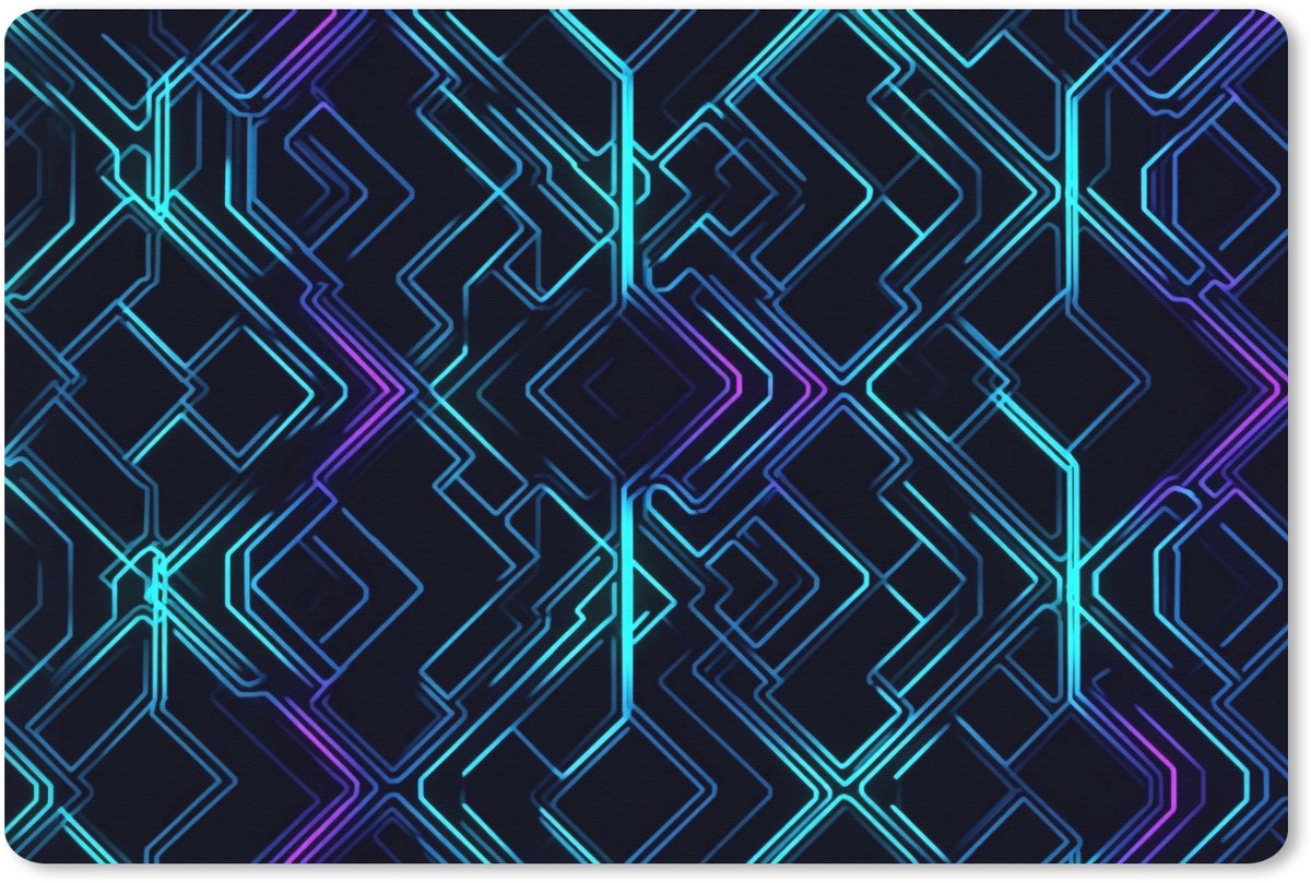 Muismat XXL 90x60 cm - Bureau onderlegger - Bureau mat Gaming - Ruitvormen - Abstract - Neon - Paars - Bureaumat - Gaming mousepad xl - Bureaulegger groot - Computer deskmat