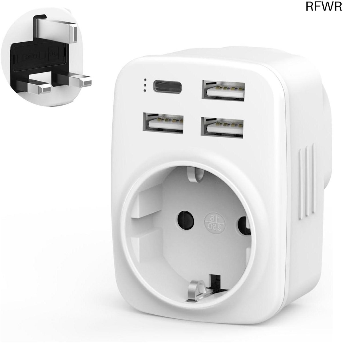 RFWR® Reisadapter met USB poorten en Type C voor UK, Engeland en meer