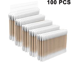 Bamboe Wattenstaafjes - Composteerbare Oorstokjes - Milieuvriendelijke Make-up Swabs - Oogreiniging & Verzorging - Voor Iedereen - Hout - 100 Stuks