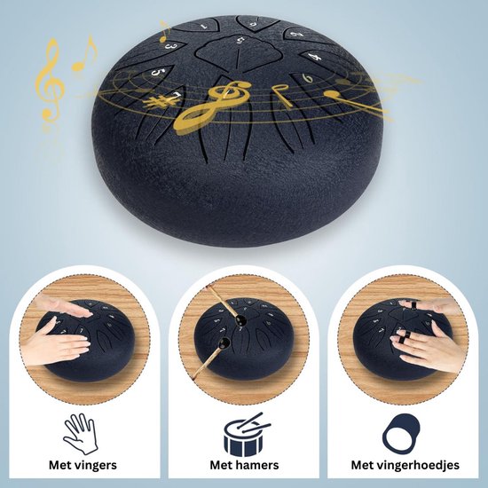 CLGP® Handpan - Tongue Drum - Klankschaal - Meditatie - Zwart van Merkloos — afbeelding 3
