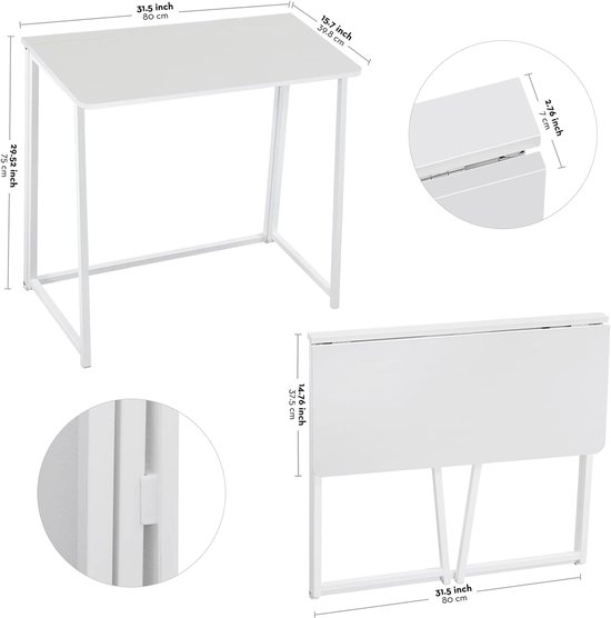 RFWR® Opvouwbaar Bureau voor Kleine Ruimtes - Compacte Vouwtafel voor Gaming en Werken - Wit van RFWR — afbeelding 3