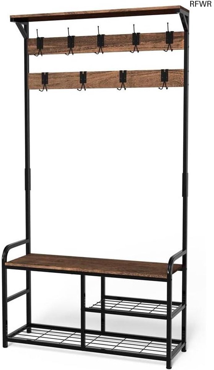 RFWR® Multifunctionele Kapstok met Bank en Schoenenrek - 4-in-1 Oplossing voor de Entree