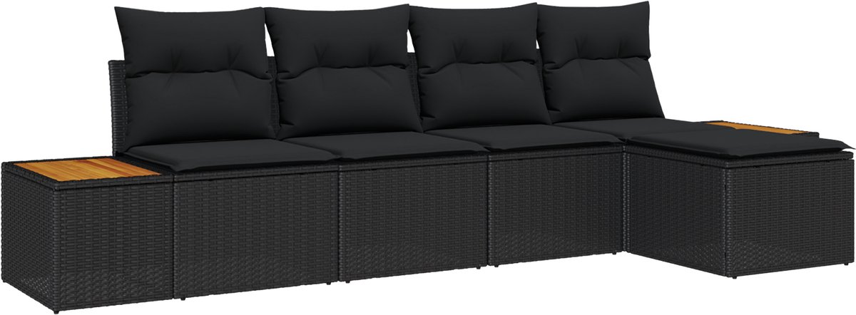 vidaXL - Tuinbank - Set - met - kussen - met - opslag - 6 - pcs - Zwart - Polyrattan
