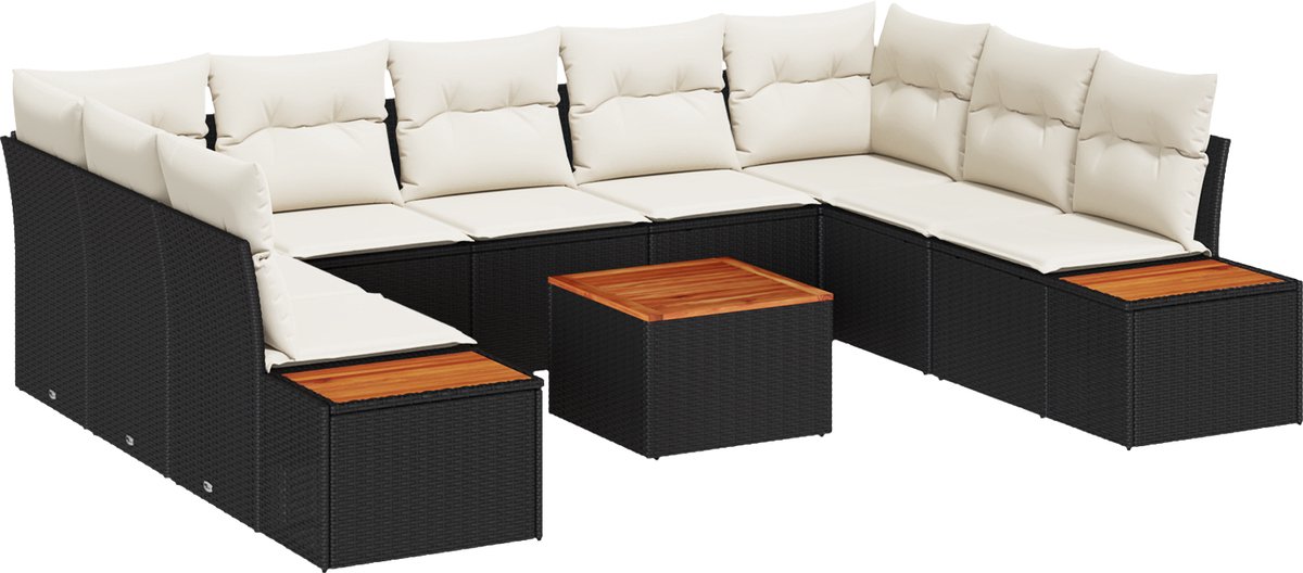 vidaXL - Tuinbank - Set - met - kussen - 5 - pcs - Zwart - en - Crème - Polyrattan