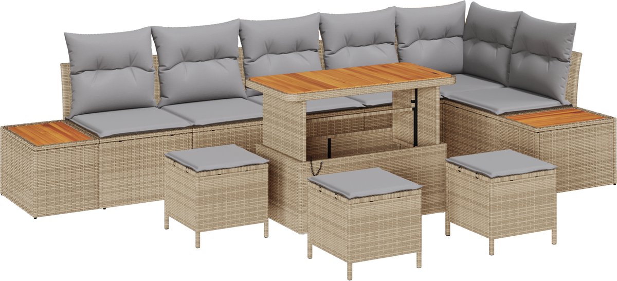vidaXL - Tuinbank - Set - met - kussen - met - opslag - 10 - pcs - Beige - Poly - rattan
