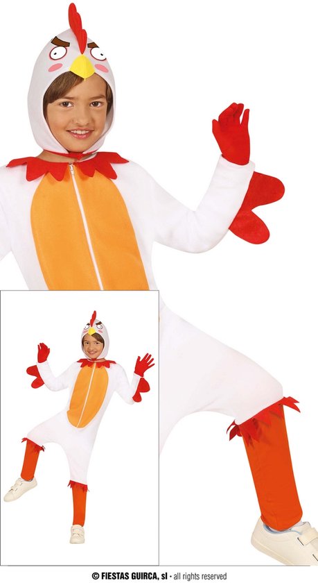 Fiestas Guirca Verkleed dierenpak kip - wit - 2-delig - Carnaval kostuum - voor kinderen 110/116