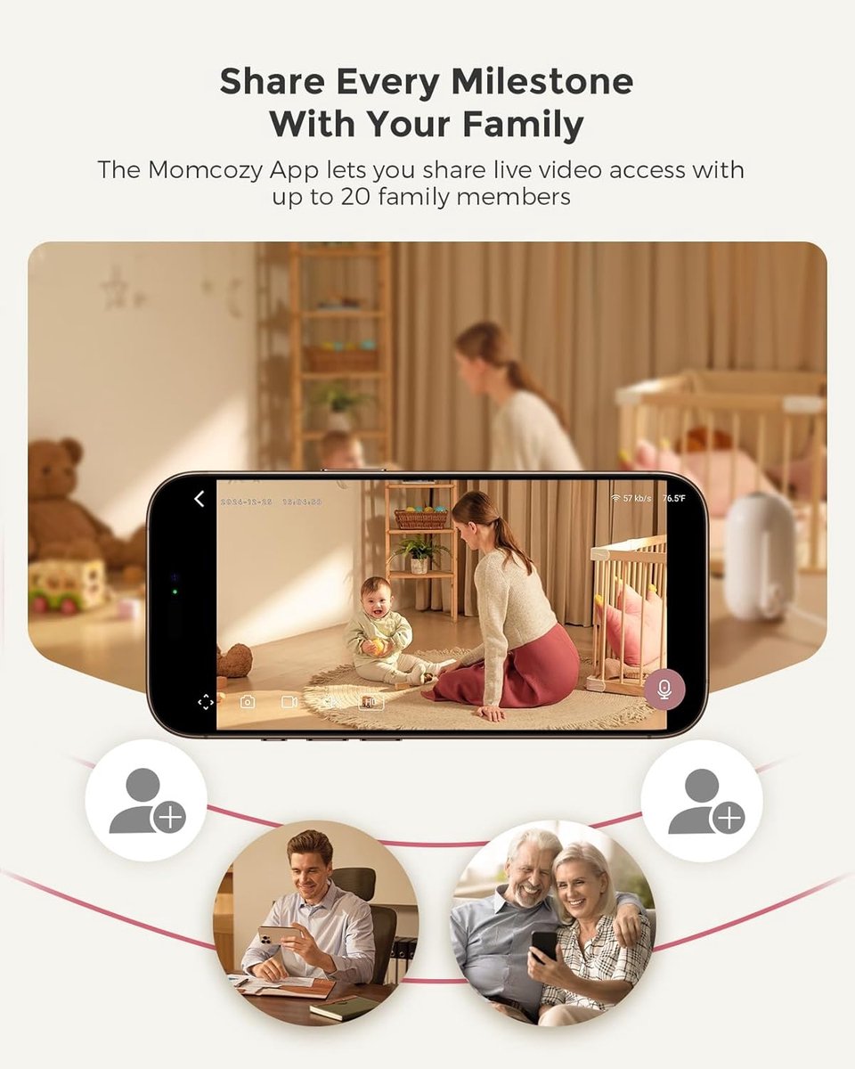 RFWR® Babyfoon met camera-app en nachtzicht - 5 inch wifi-video-monitort met zoom en huilidentificatie thumbnail 4
