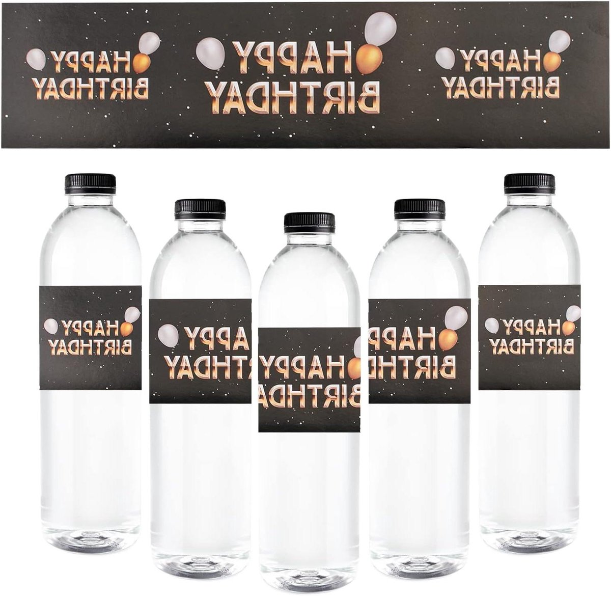 Allecto Plus - Waterfles Labels - Zwart Goud - Gelukkige Verjaardag - Waterdichte Stickers - Feest Benodigdheden - 100 Stuks - Anniversary Feest - Fles Wrap - Rond - Waterfles.