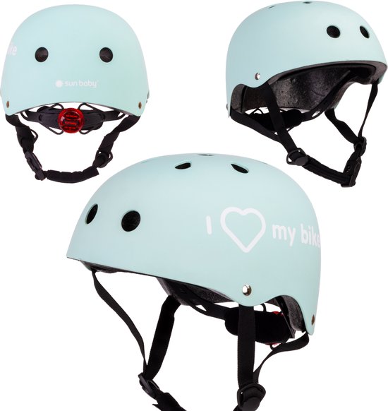 sun baby Fietshelm 3 jaar, kinderhelm maat M (52-57 cm) Mint, met LED licht, Kinder skatehelm voor skateboard, fiets, step en rolschaatsen