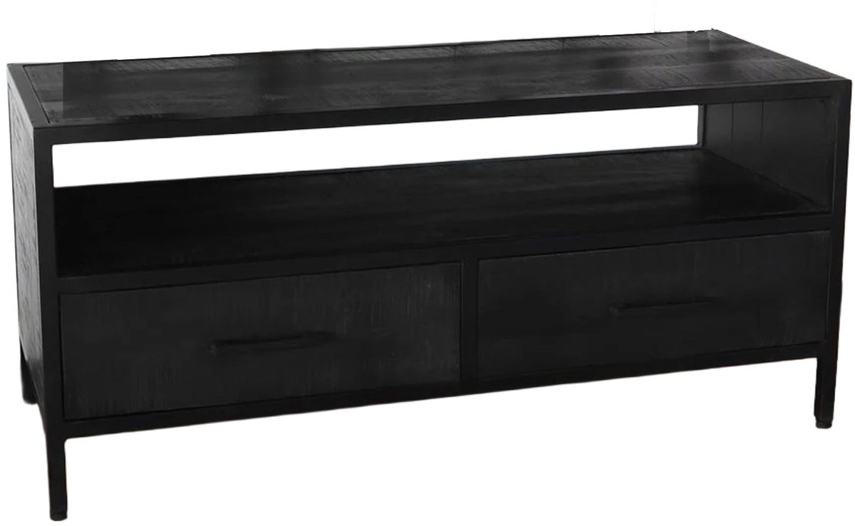 Tv meubel industrieel mangohout Fello zwart tv kast met 2 lades 100cm duurzaam mango massief hout tv-meubel