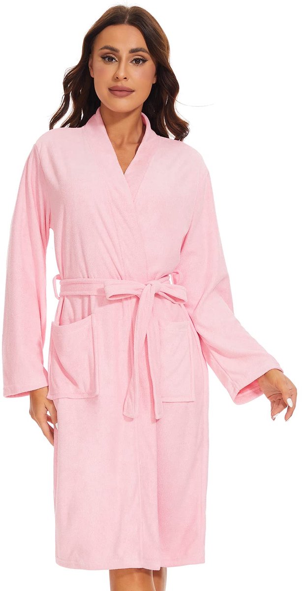 Dames Badjas - Zacht Frottee Lichtgewicht - Voor Sauna - Roze - Maat M