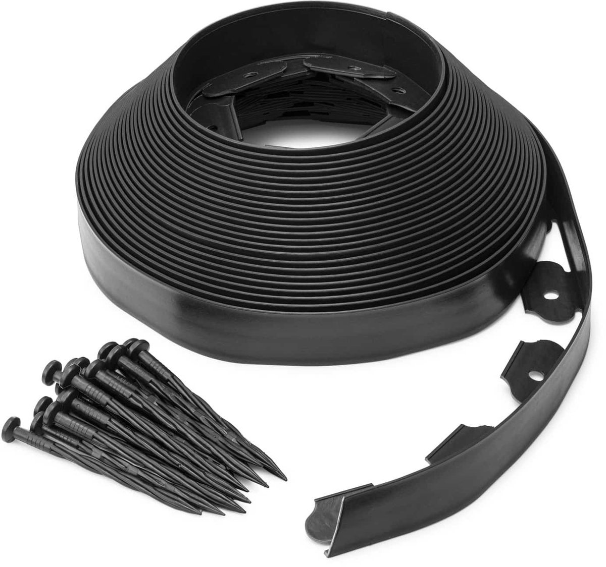 MOOWY Gazonrand Zwart (20m x 45mm) met Bevestigingspinnen - Flexibele Border voor Gazons en Bloembedden