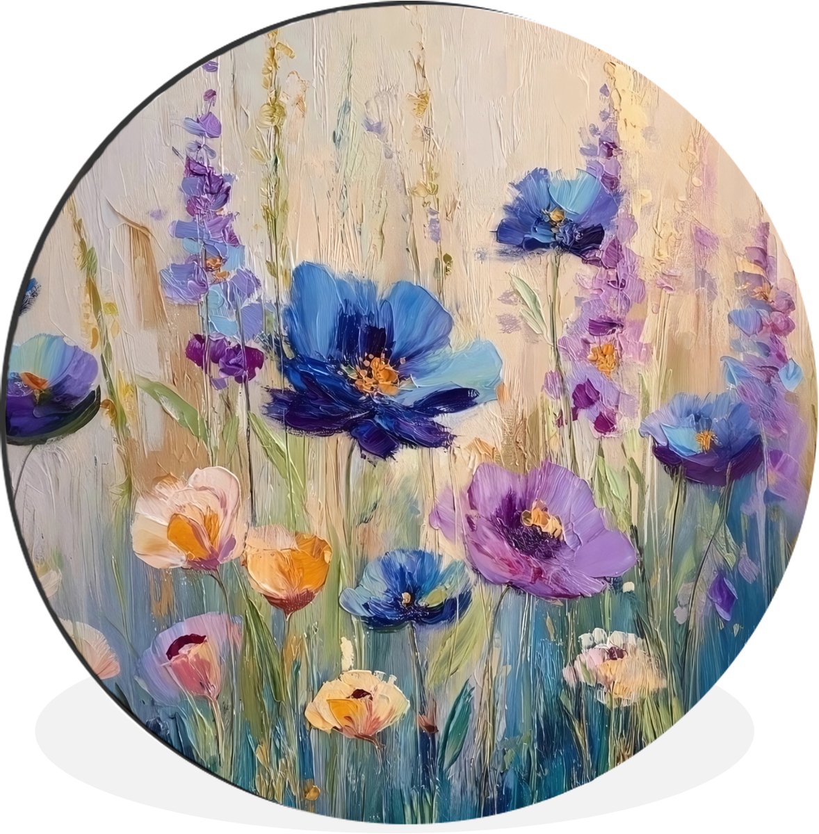 WallCircle Wandcirkel - Muurcirkel - Zomers - Wilde bloemen - Penseelstreken - Aluminium - Dibond - 60x60 cm - Binnen en Buiten Bloemen - Zomers