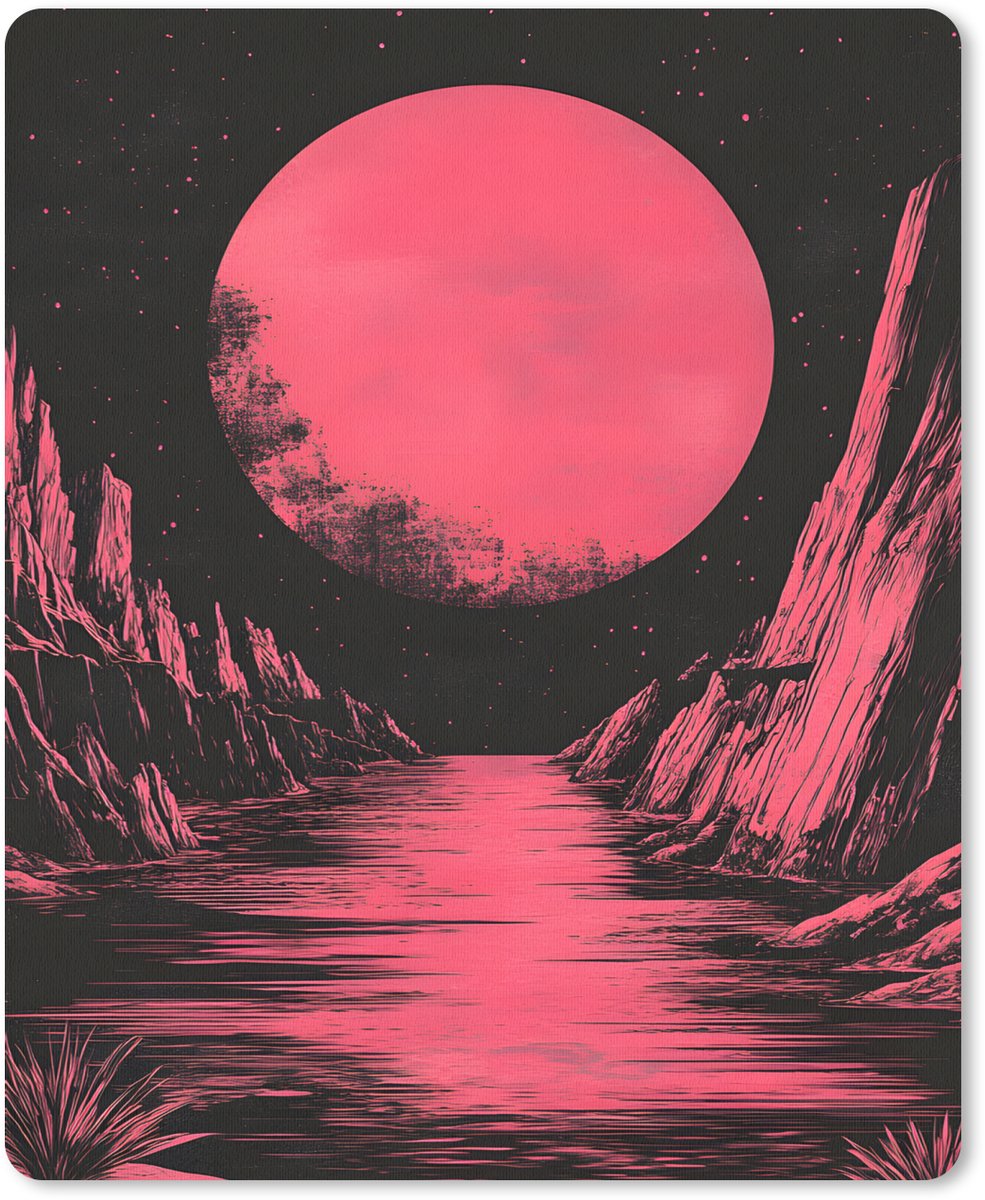 Muismat 19x23 cm - Mousepad Maan - Felroze - Bergen - Rivier - Muismatten