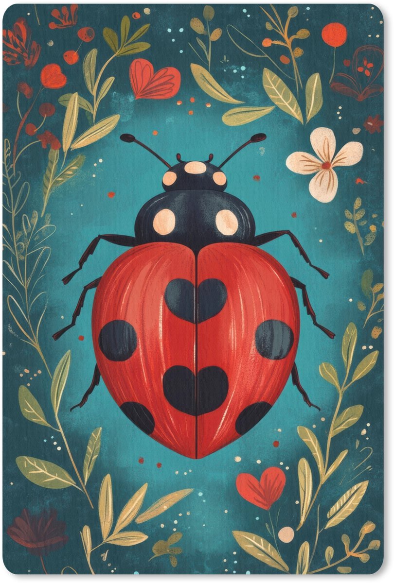Muismat 18x27 cm - Mousepad Bloemen - Lieveheersbeestje - Hartje - Rood - Muismatten