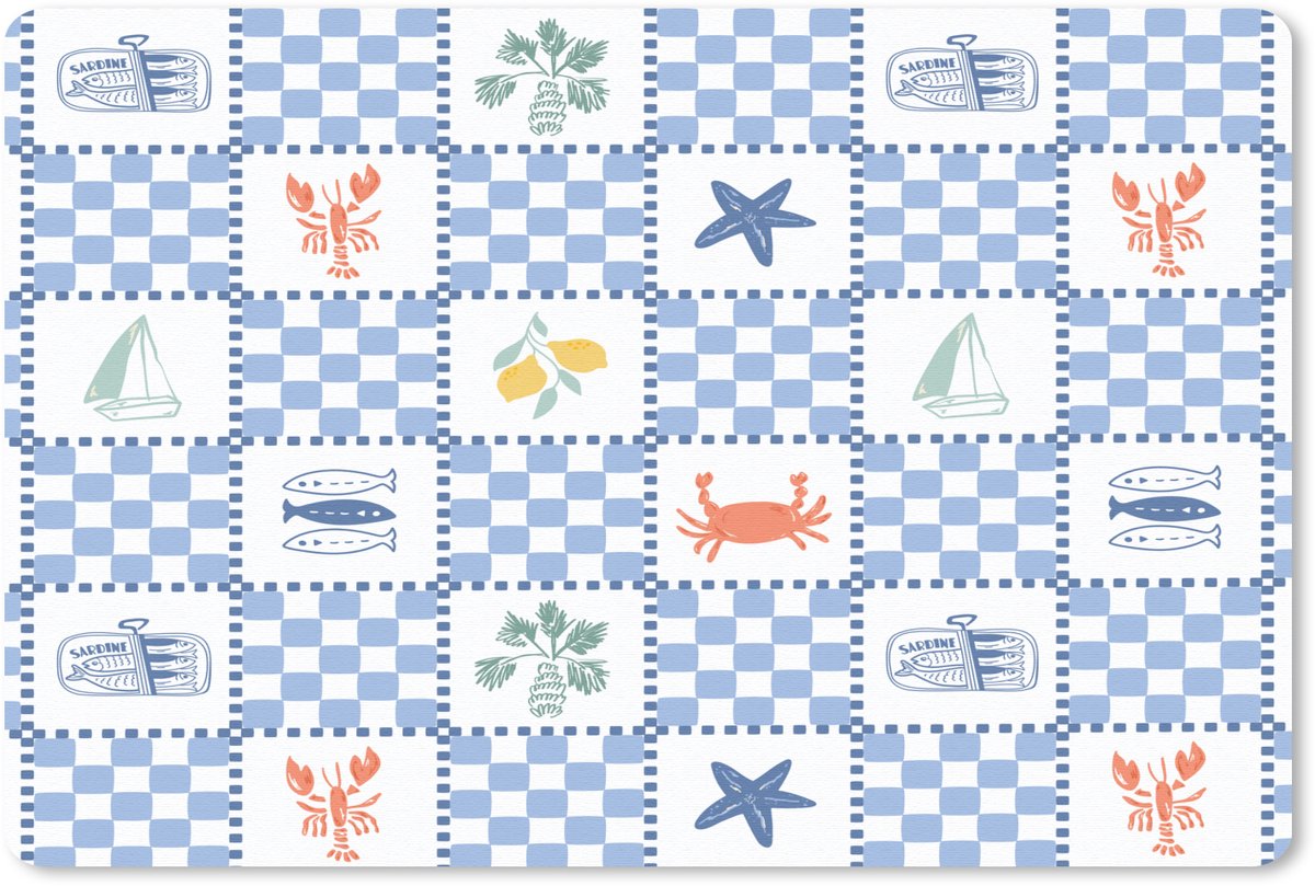 Muismat 27x18 cm - Mousepad Zee - Sfeer- Mozaïek - Blauw - Muismatten