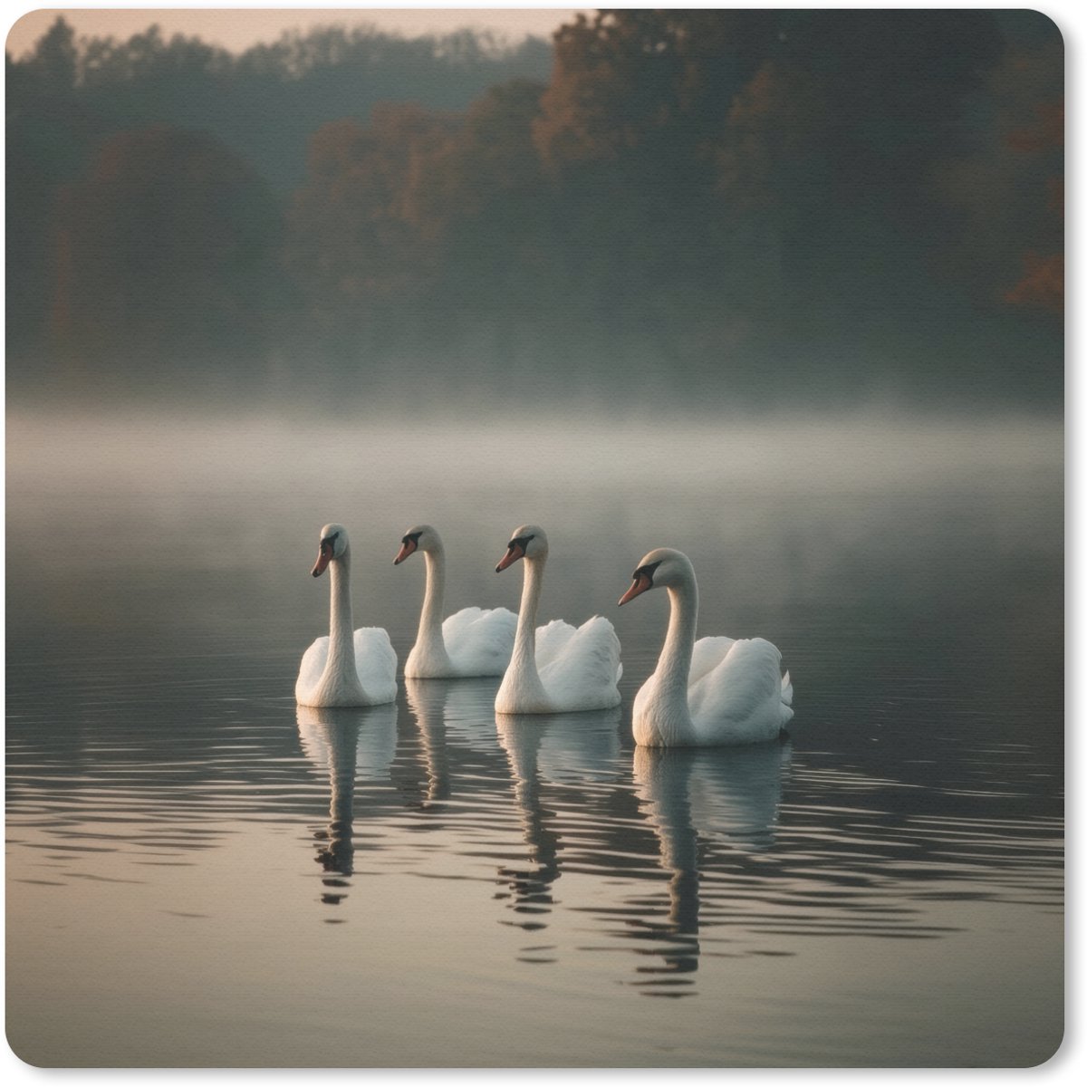 Muismat 20x20 cm - Mousepad Zwanen - Wit - Water - Mist - Muismatten