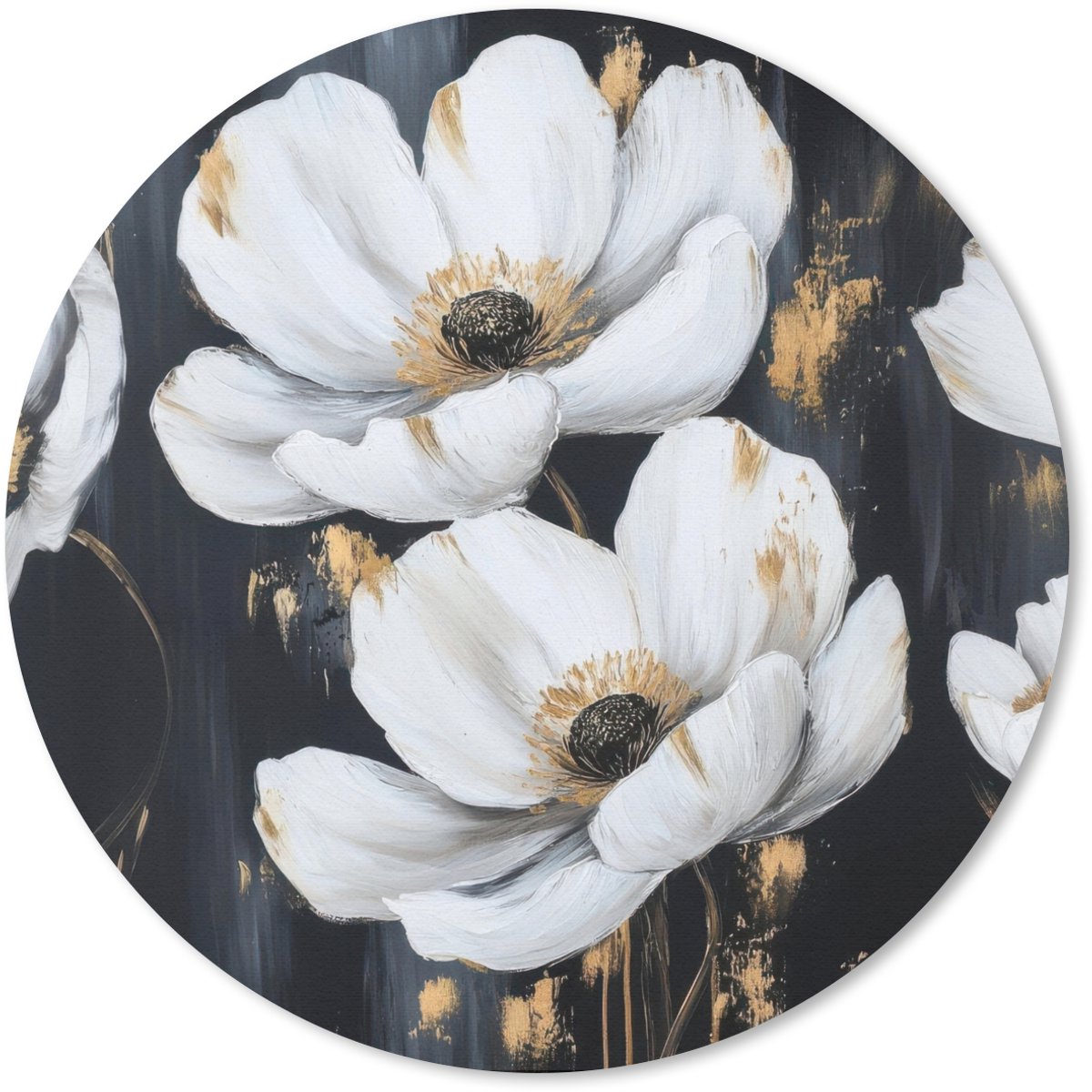 Muismat rond 40x40 cm - Mousepad Bloemen - Wit - Abstract - Ronde muismatten