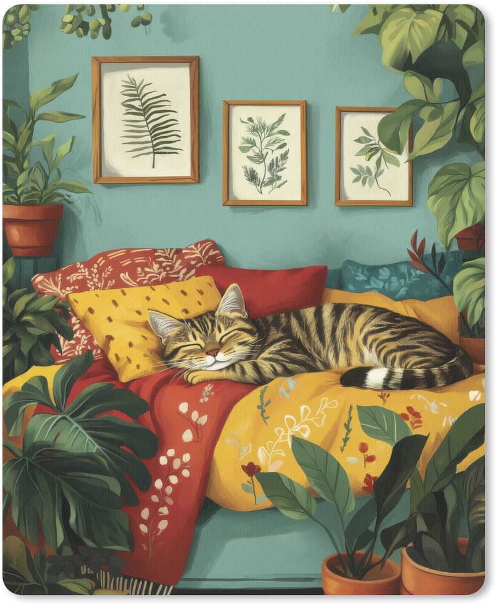 Muismat 19x23 cm - Mousepad Kat - Planten - Groen - Muismatten
